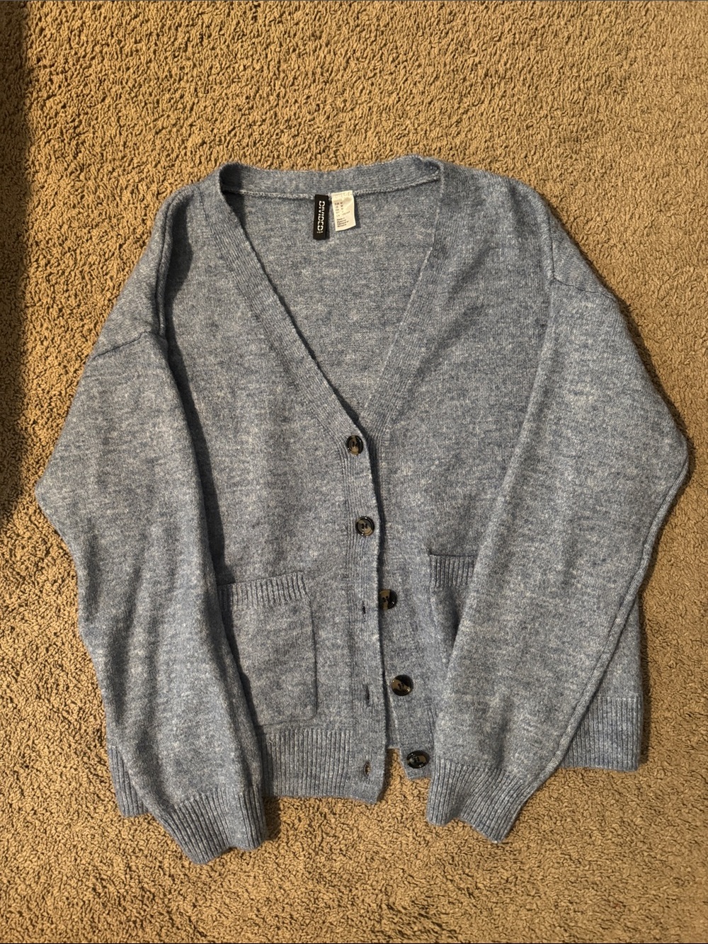 Divided Heathered Light Blue Button-Up V-Neck Cardigan